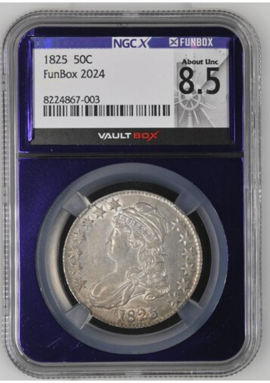 1825 50C NGCX ABOUT UNCIRCULATED 8.5 Front