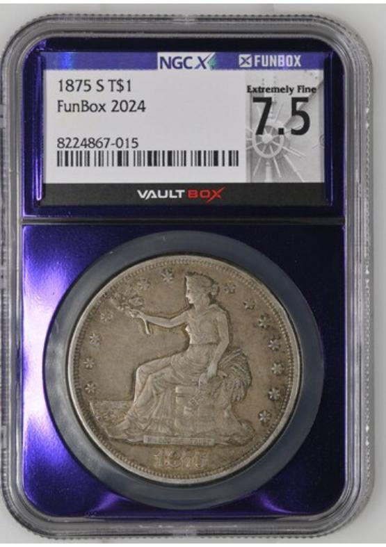 1875-S T$1 NGCX EXTREMELY FINE 7.5 Front