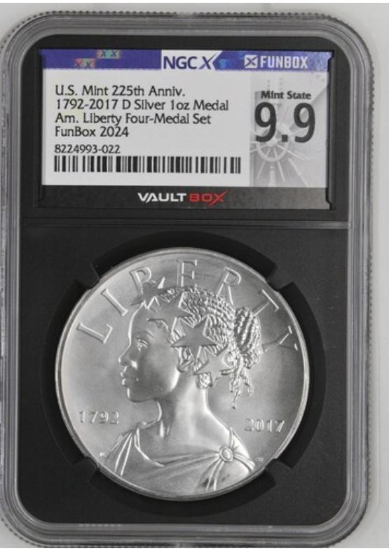 1792-2017 D SILVER 1OZ MEDAL AM. LIBERTY FOUR-MEDAL SE NGCX MINT STATE 9.9 Front
