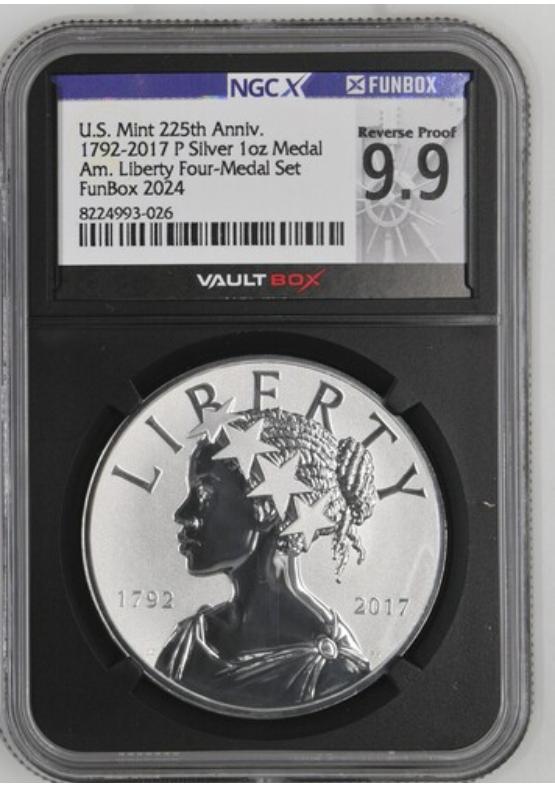 1792-2017 P SILVER 1OZ MEDAL AM. LIBERTY FOUR-MEDAL SE NGCX REVERSE PROOF 9.9 Front
