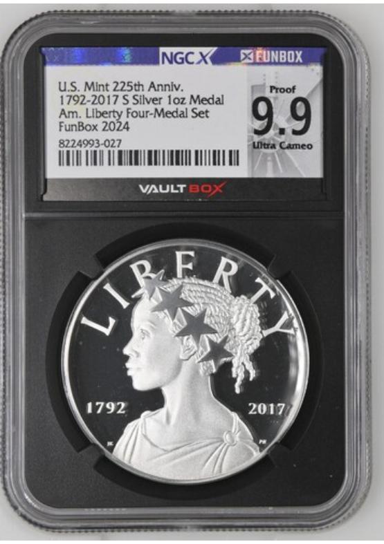 1792-2017 S SILVER 1OZ MEDAL AM. LIBERTY FOUR-MEDAL SE NGCX PROOF 9.9 ULTRA CAMEO Front