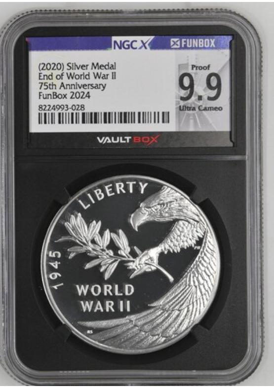 (2020)SILVER END OF WW2 MEDAL 75TH ANNIVERSARY NGCX PROOF 9.9 ULTRA CAMEO Front