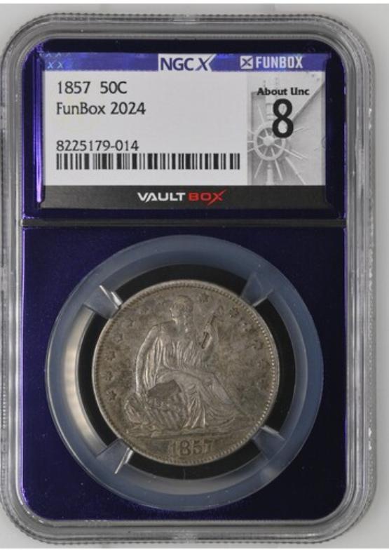 1857 50C NGCX ABOUT UNCIRCULATED 8 Front