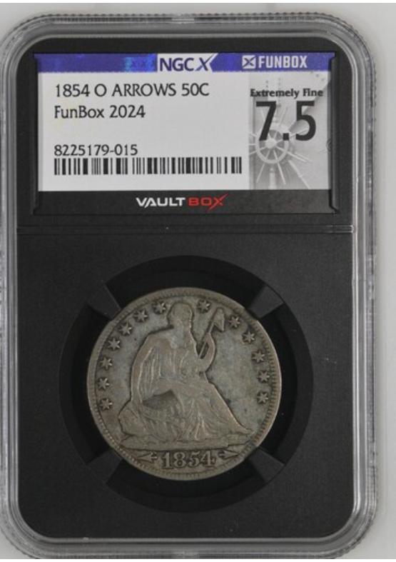 1854 O ARROWS 50C NGCX EXTREMELY FINE 7.5 Front