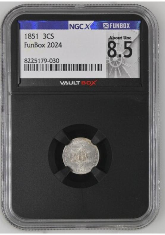 1851 3CS NGCX ABOUT UNCIRCULATED 8.5 Front