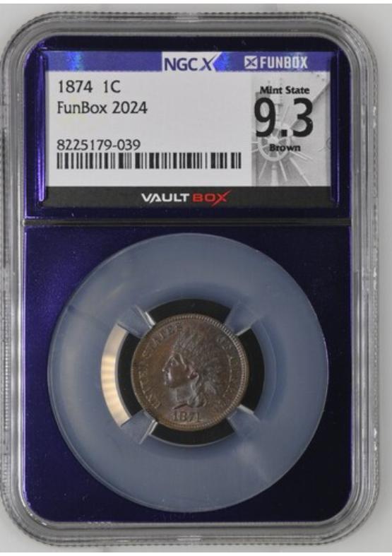 1874 1C NGCX MINT STATE 9.3 Front