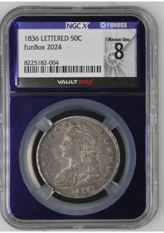 1836 LETTERED 50C NGCX ABOUT UNCIRCULATED 8 Front