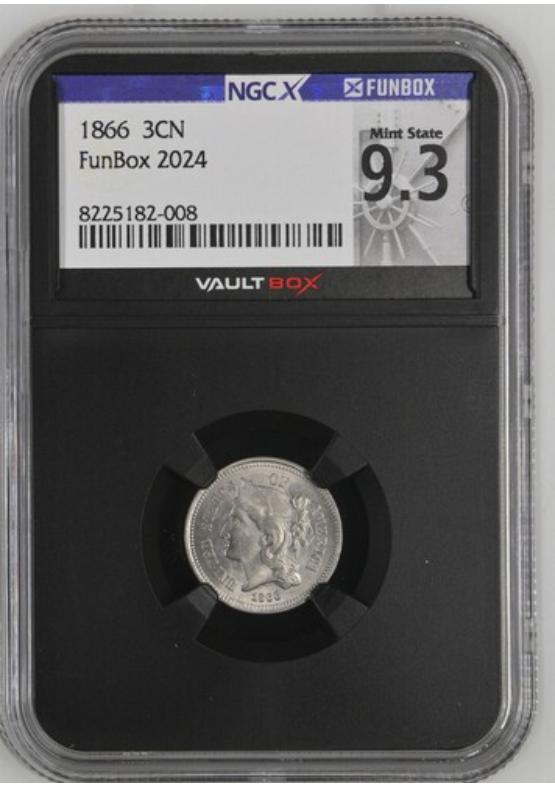 1866 3CN NGCX MINT STATE 9.3 Front