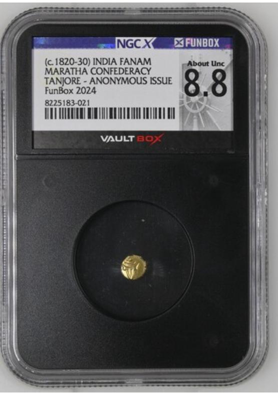 (C.1820-30) INDIA FANAM MARATHA CONFEDERACY TANJORE - ANONYMOUS ISSUE NGCX ABOUT UNCIRCULATED 8.8 Front