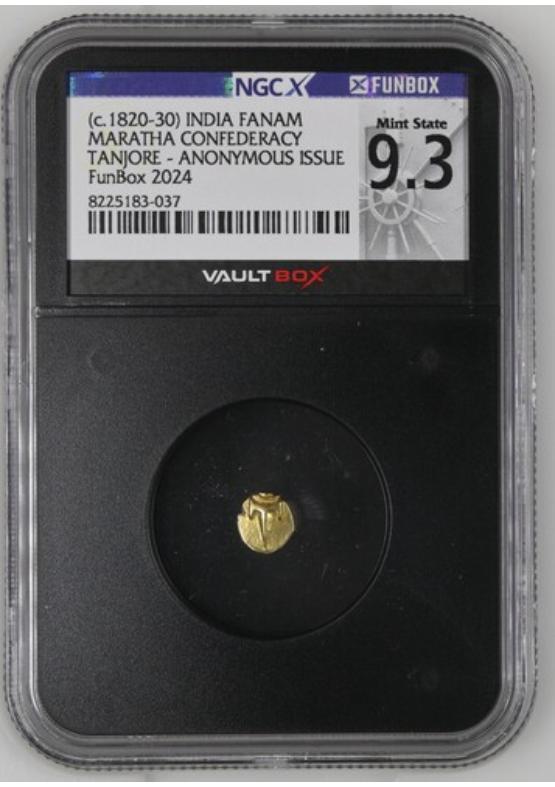 (C.1820-30) INDIA FANAM MARATHA CONFEDERACY TANJORE - ANONYMOUS ISSUE NGCX MINT STATE 9.3 Front
