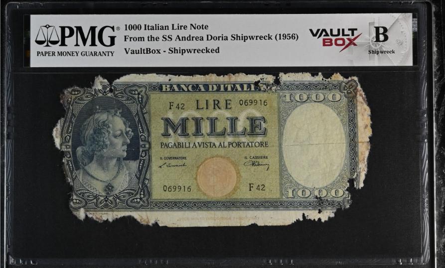 Andrea Doria 1000 Italian Lire Note PMG Shipwreck "B" Front