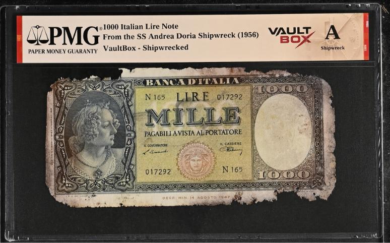 Andrea Doria 1000 Italian Lire Note PMG Shipwreck "A" Front