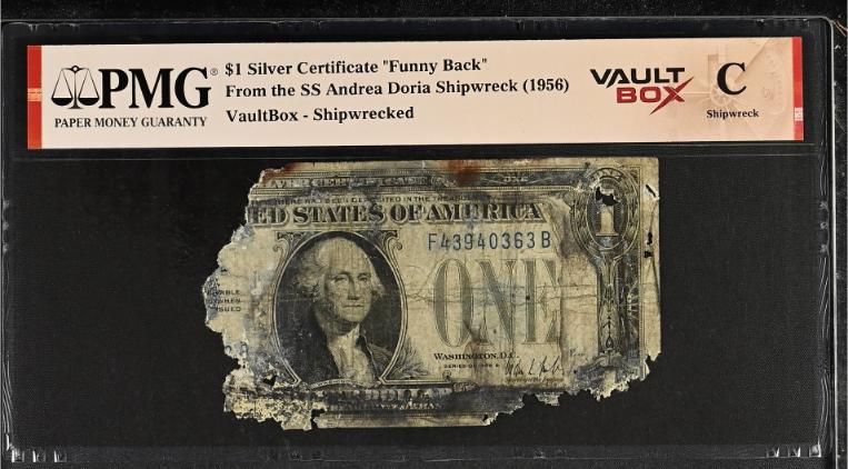 Andrea Doria 1928 $1 Funnyback Silver Certificate Note PMG Shipwreck "C" Front
