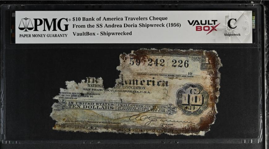 Andrea Doria $10 Bank of America Travelers Cheque PMG Shipwreck "C" Front