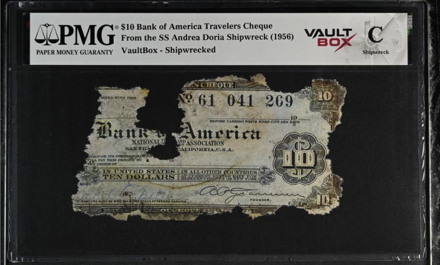Andrea Doria $10 Bank of America Travelers Cheque PMG Shipwreck "C" Front