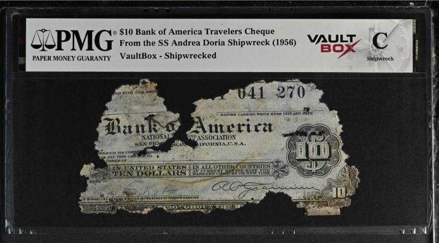 Andrea Doria $10 Bank of America Travelers Cheque PMG Shipwreck "C" Front