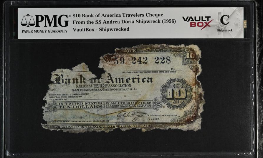 Andrea Doria $10 Bank of America Travelers Cheque PMG Shipwreck "C" Front
