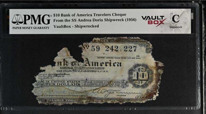 Andrea Doria $10 Bank of America Travelers Cheque PMG Shipwreck "C" Front