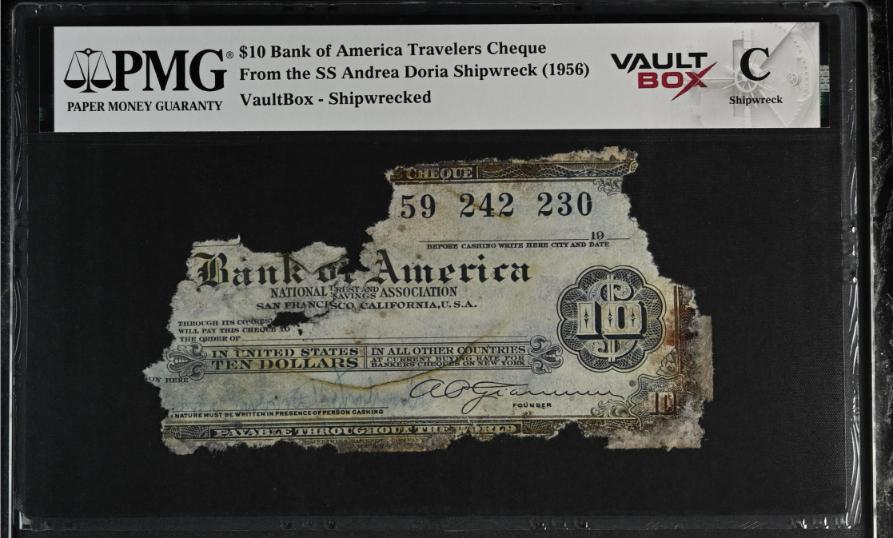 Andrea Doria $10 Bank of America Travelers Cheque PMG Shipwreck "C" Front