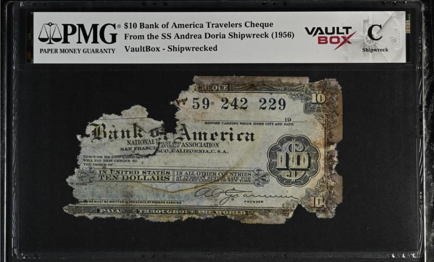 Andrea Doria $10 Bank of America Travelers Cheque PMG Shipwreck "C" Front