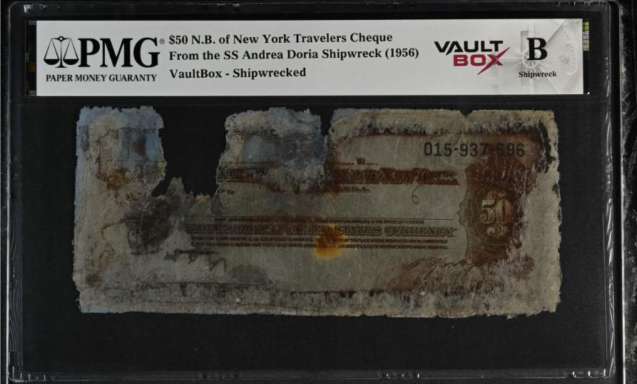 Andrea Doria $50 N.B. of New York Travelers Cheque PMG Shipwreck "B" Front