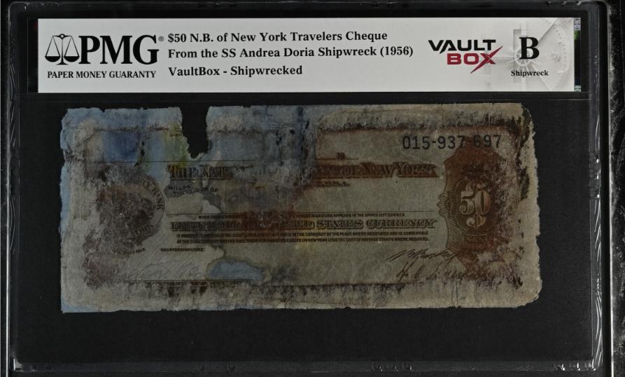 Andrea Doria $50 N.B. of New York Travelers Cheque PMG Shipwreck "B" Front