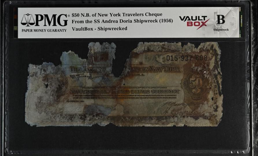 Andrea Doria $50 N.B. of New York Travelers Cheque PMG Shipwreck "B" Front