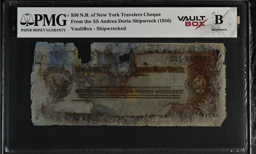 Andrea Doria $50 N.B. of New York Travelers Cheque PMG Shipwreck "B" Front