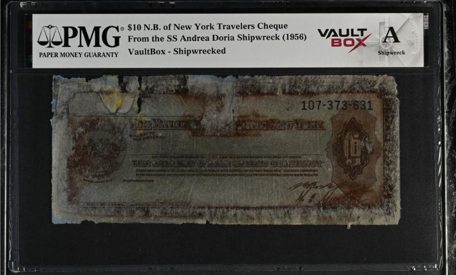 Andrea Doria $10 N.B. of New York Travelers Cheque PMG Shipwreck "A" Front