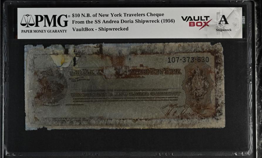Andrea Doria $10 N.B. of New York Travelers Cheque PMG Shipwreck "A" Front