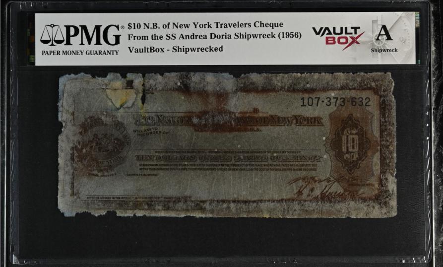 Andrea Doria $10 N.B. of New York Travelers Cheque PMG Shipwreck "A" Front