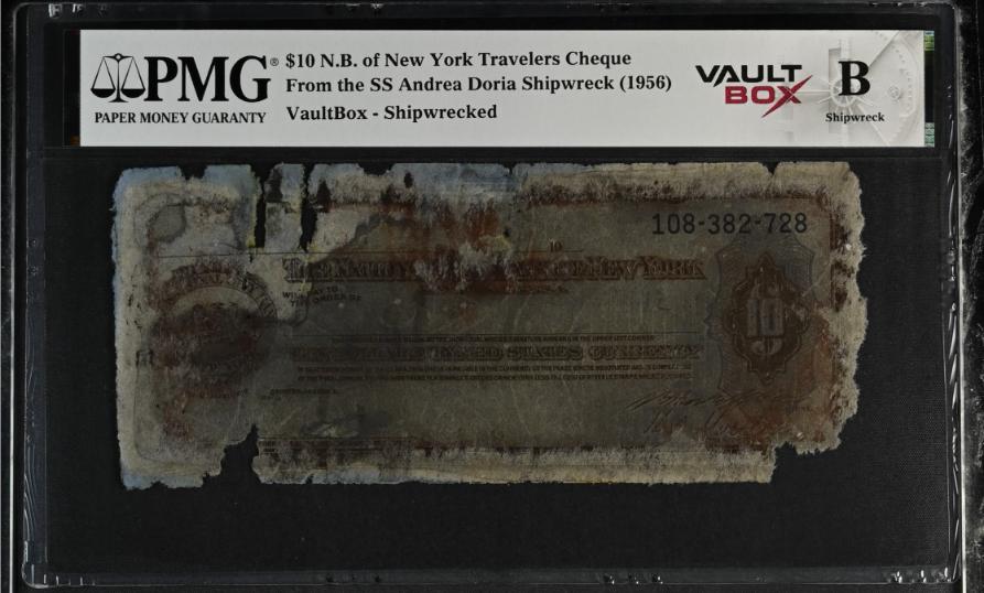 Andrea Doria $10 N.B. of New York Travelers Cheque PMG Shipwreck "B" Front