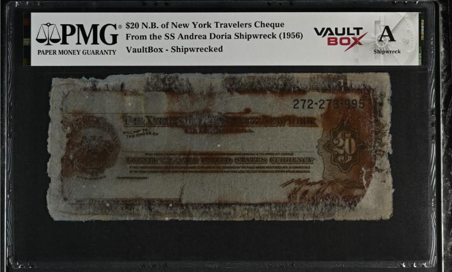 Andrea Doria $20 N.B. of New York Travelers Cheque PMG Shipwreck "A" Front
