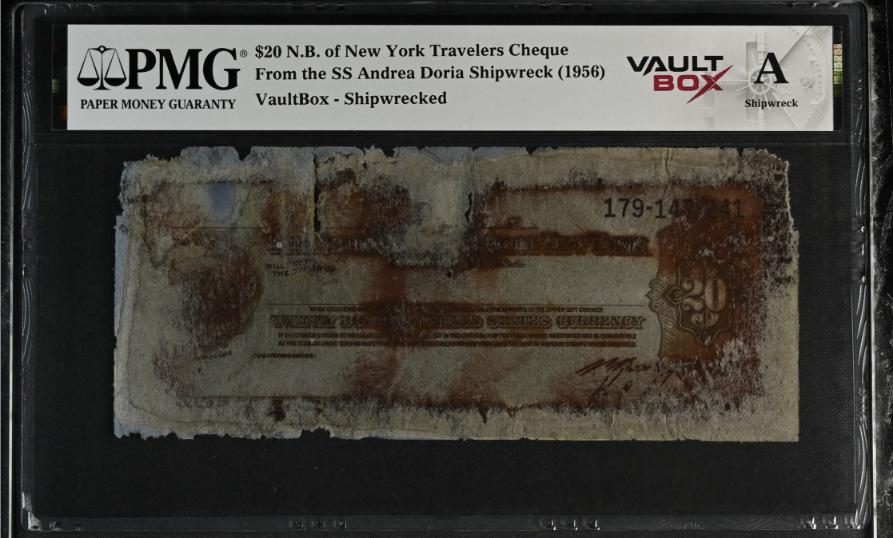 Andrea Doria $20 N.B. of New York Travelers Cheque PMG Shipwreck "A" Front
