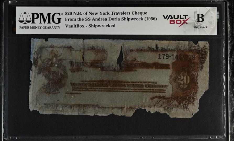 Andrea Doria $20 N.B. of New York Travelers Cheque PMG Shipwreck "B" Front