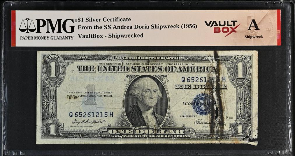 Andrea Doria 1935-1957 $1 Silver Certificate Note PMG Shipwreck "A" Front