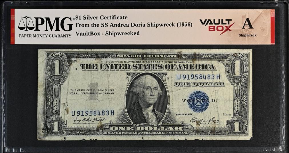 Andrea Doria 1935-1957 $1 Silver Certificate Note PMG Shipwreck "A" Front