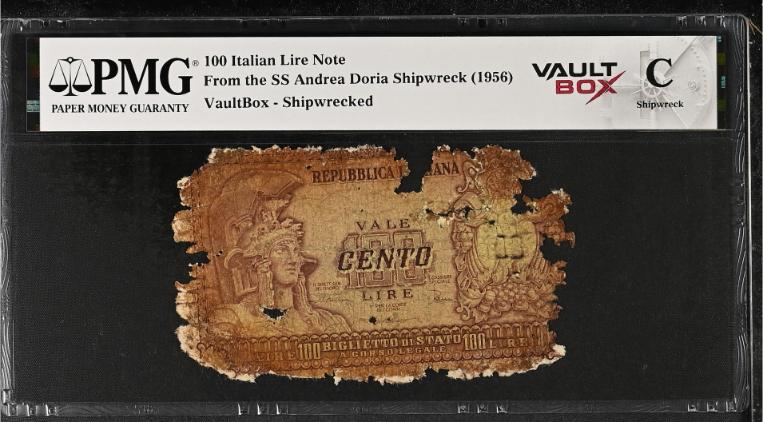Andrea Doria 100 Italian Lire Note PMG Shipwreck "C" Front