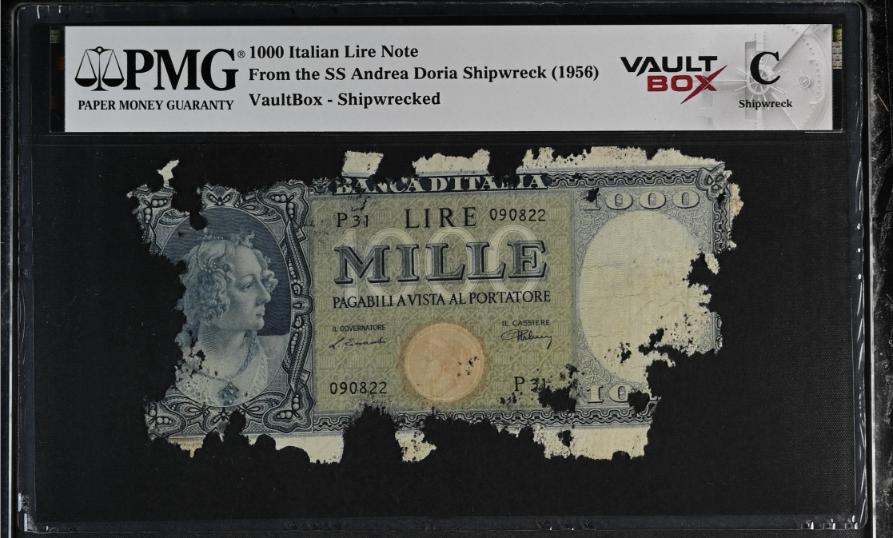 Andrea Doria 1000 Italian Lire Note PMG Shipwreck "C" Front