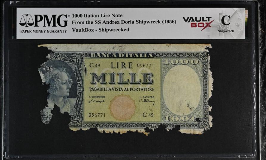 Andrea Doria 1000 Italian Lire Note PMG Shipwreck "C" Front