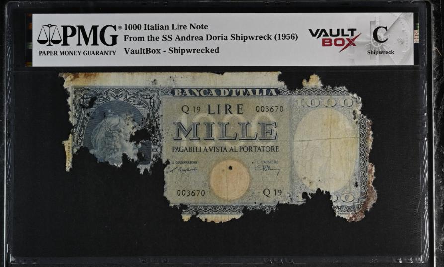 Andrea Doria 1000 Italian Lire Note PMG Shipwreck "C" Front