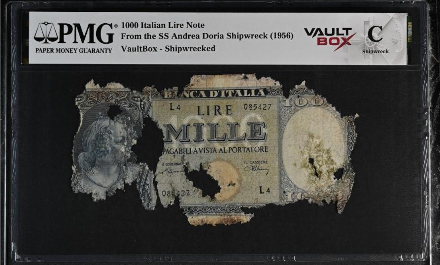 Andrea Doria 1000 Italian Lire Note PMG Shipwreck "C" Front