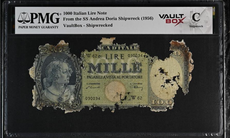 Andrea Doria 1000 Italian Lire Note PMG Shipwreck "C" Front