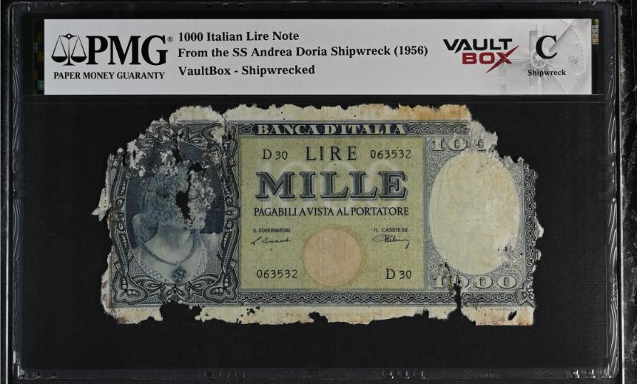 Andrea Doria 1000 Italian Lire Note PMG Shipwreck "C" Front