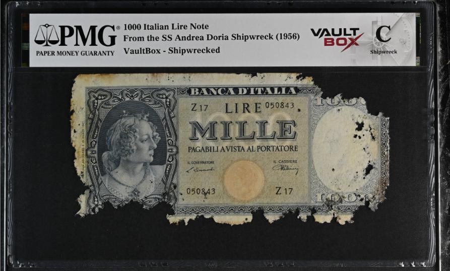 Andrea Doria 1000 Italian Lire Note PMG Shipwreck "C" Front