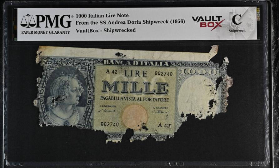 Andrea Doria 1000 Italian Lire Note PMG Shipwreck "C" Front