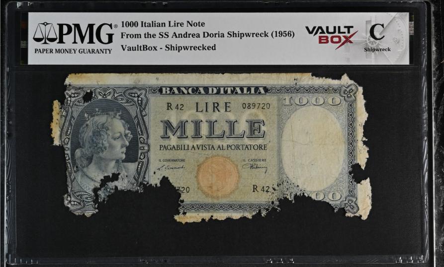 Andrea Doria 1000 Italian Lire Note PMG Shipwreck "C" Front