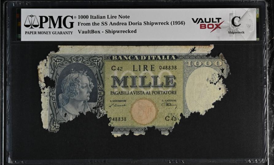 Andrea Doria 1000 Italian Lire Note PMG Shipwreck "C" Front