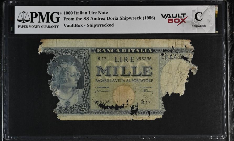Andrea Doria 1000 Italian Lire Note PMG Shipwreck "C" Front
