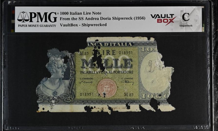 Andrea Doria 1000 Italian Lire Note PMG Shipwreck "C" Front